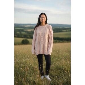 Trendy Queen Cable Knit Sweater Pullover Crew Neck Long Sleeve Size Small